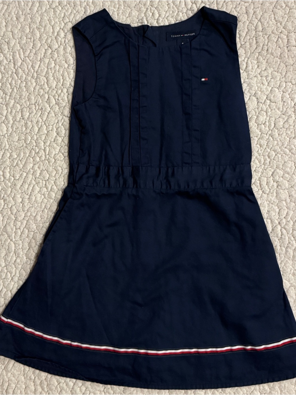 Tommy Hilfiger Navy Sleeveless Pintuck Dress with Red & White Trim Kids size 4